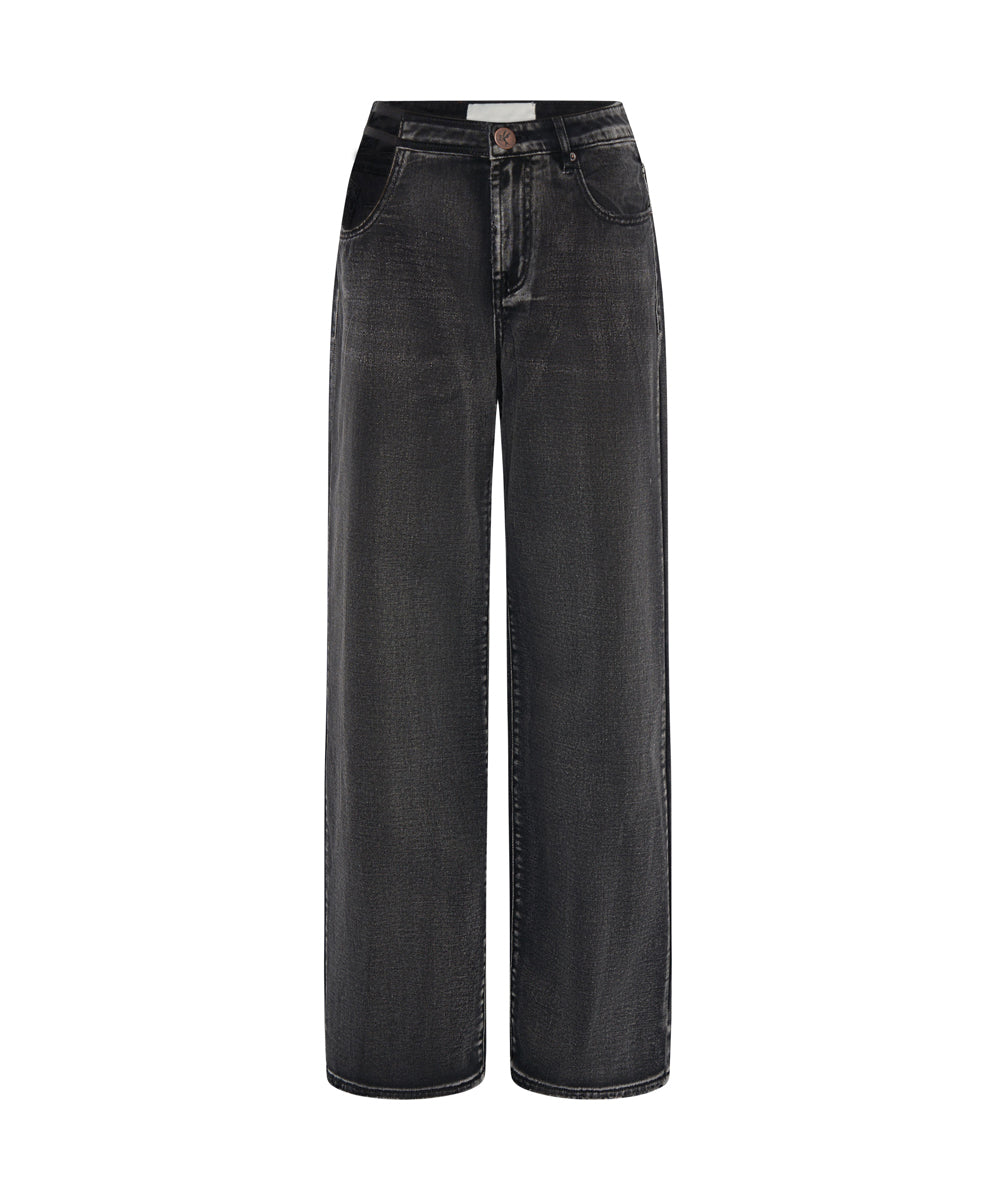 Jackson Mid Waist Wide Leg Denim Jeans - Faded Black