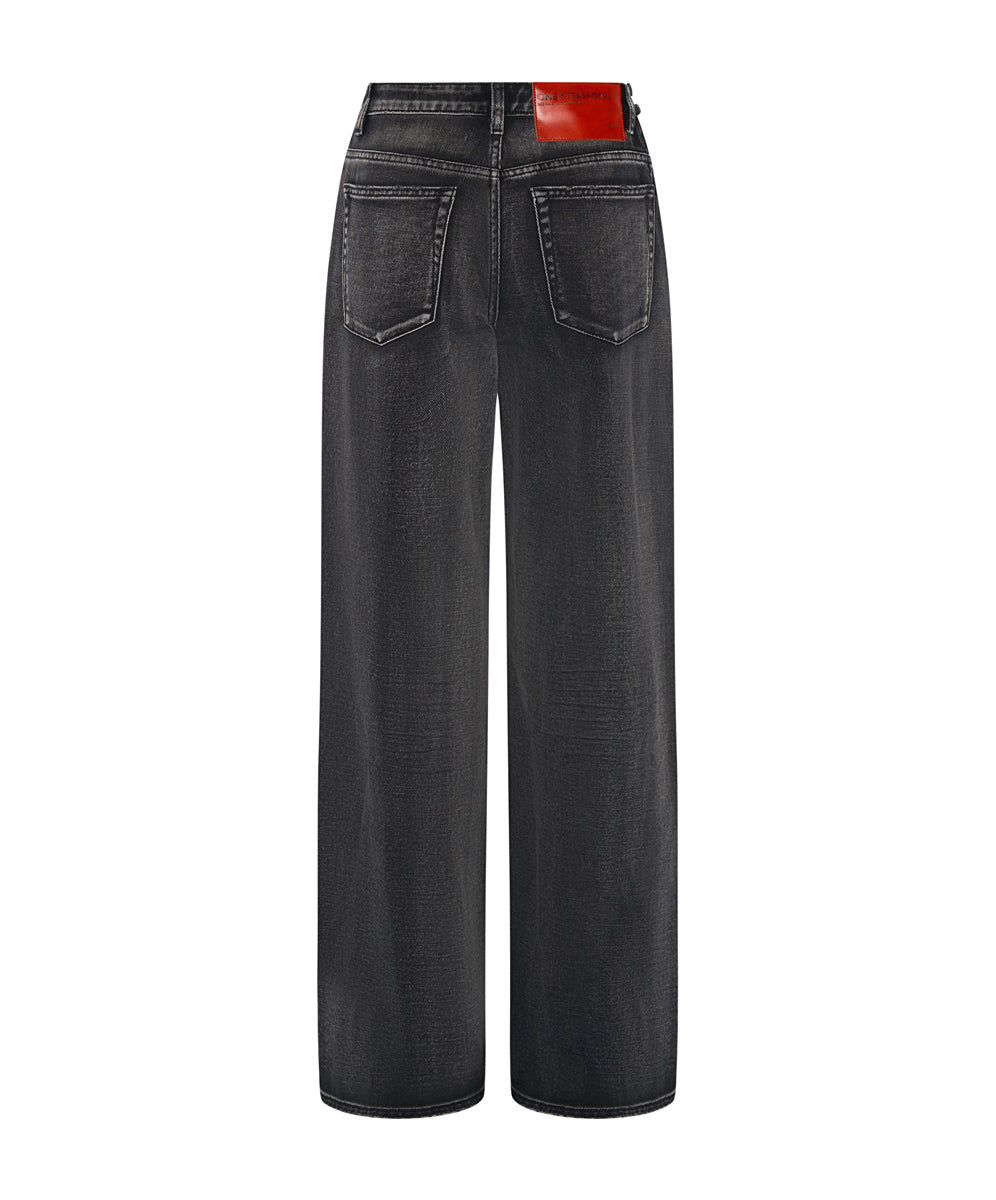 Jackson Mid Waist Wide Leg Denim Jeans - Faded Black