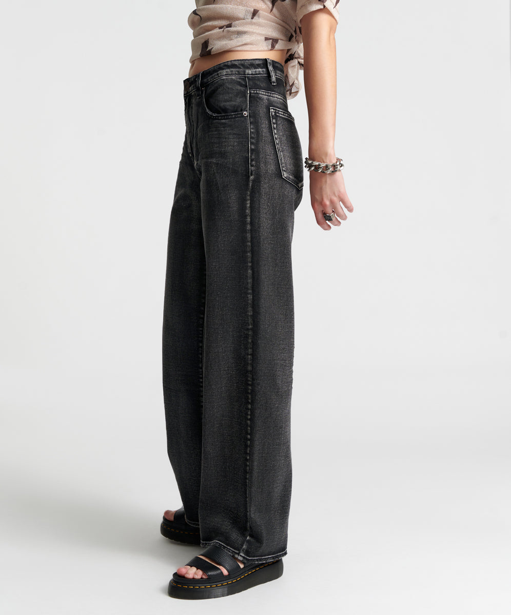 Jackson Mid Waist Wide Leg Denim Jeans - Faded Black