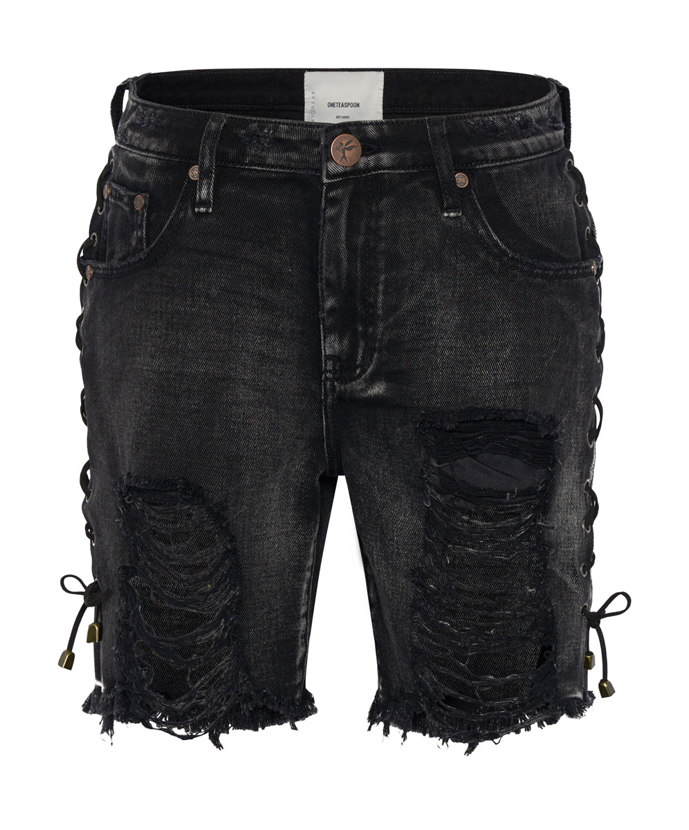 Stevies Low Waist Waist Long Length Boyfriend Denim Shorts - Faded Black