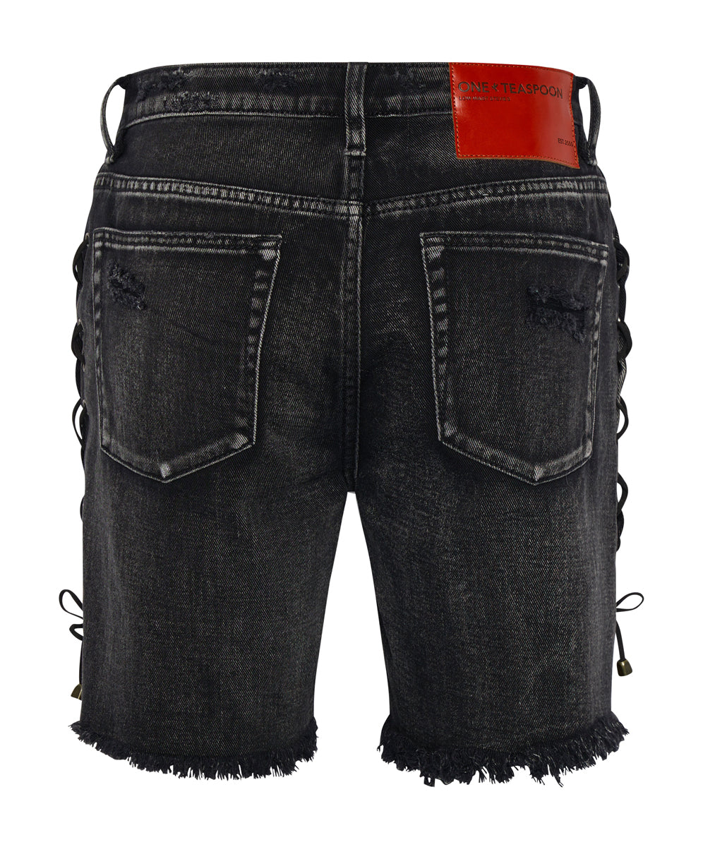 Stevies Low Waist Waist Long Length Boyfriend Denim Shorts - Faded Black