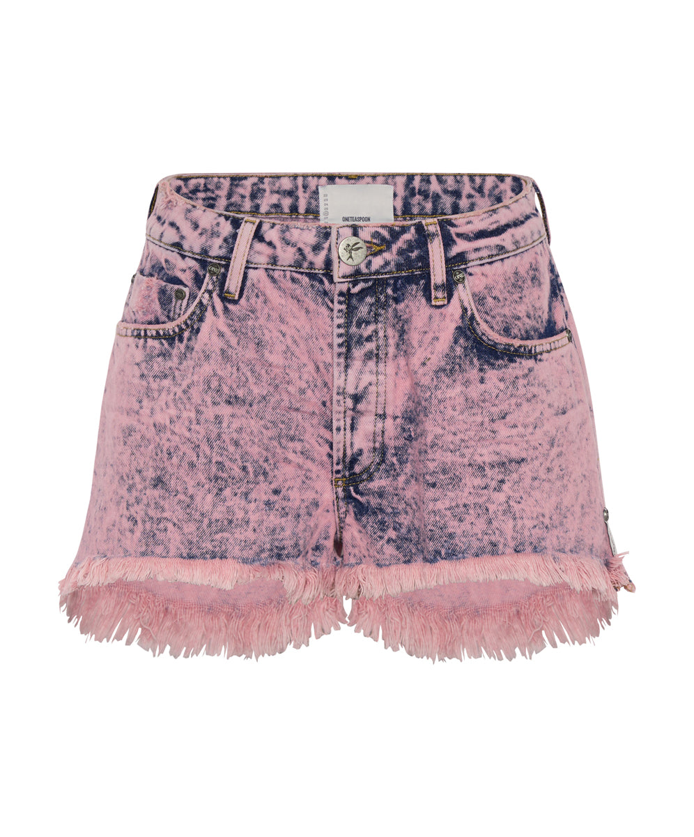 Le Wolves Mid Waist Mid Length Denim Shorts - Pink Pistol