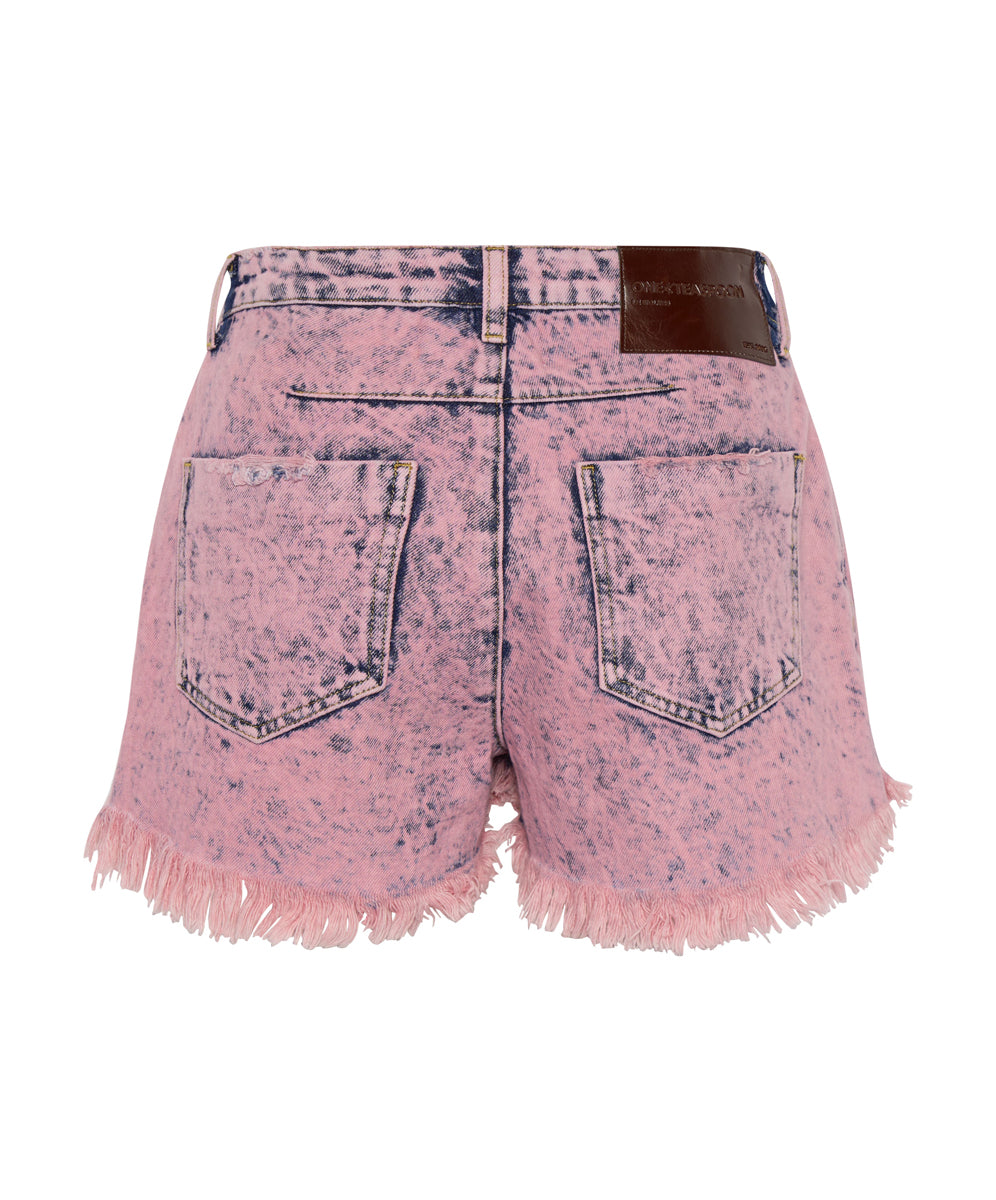 Le Wolves Mid Waist Mid Length Denim Shorts - Pink Pistol