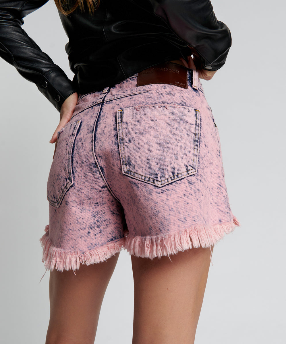 Le Wolves Mid Waist Mid Length Denim Shorts - Pink Pistol