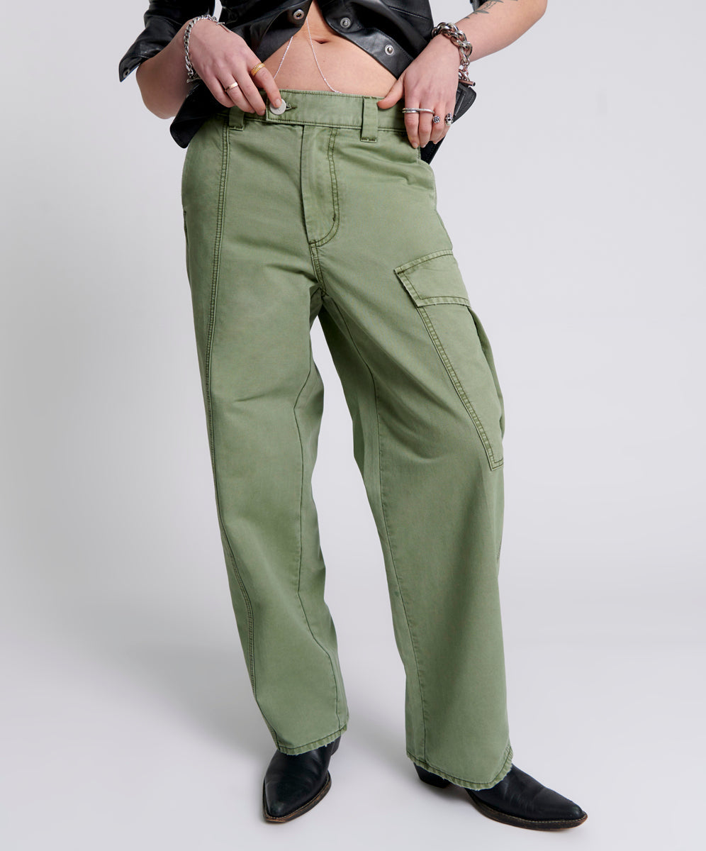 New Fiction Low Waist Wide Leg Cargo Denim Jeans - Khaki