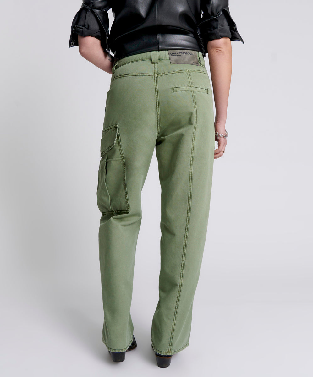 New Fiction Low Waist Wide Leg Cargo Denim Jeans - Khaki