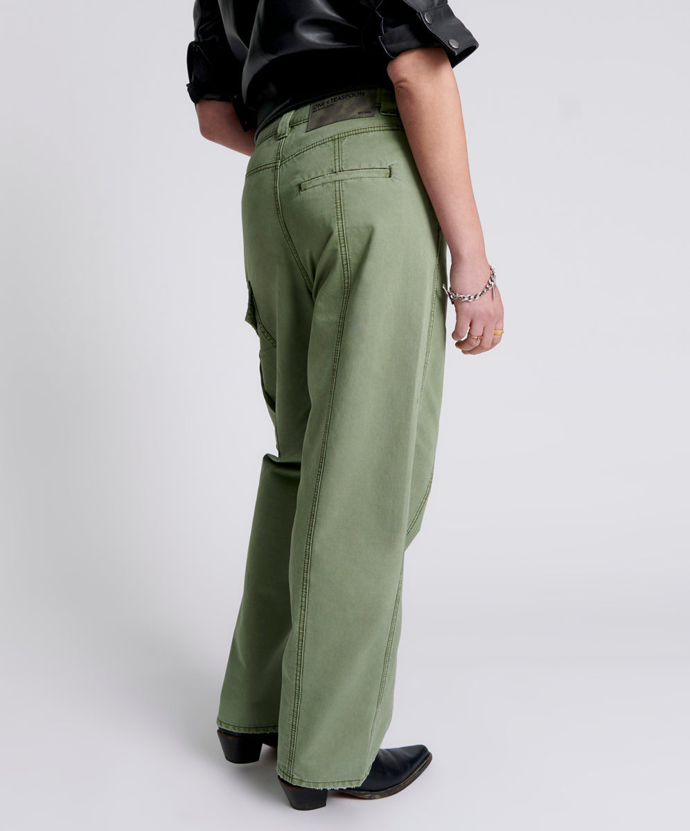 New Fiction Low Waist Wide Leg Cargo Denim Jeans - Khaki