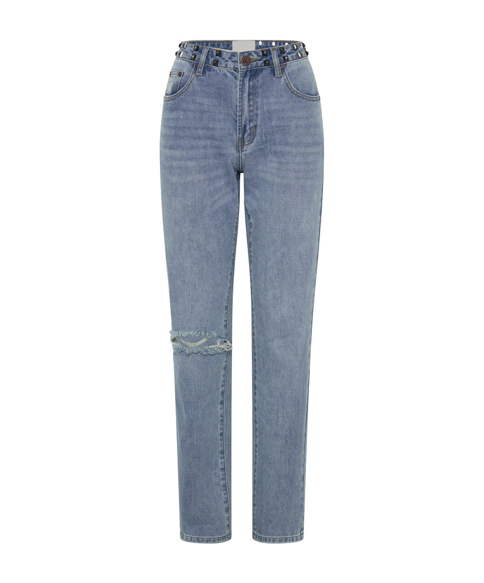 Truckers Mid Waist Straight Leg Denim Jeans - Hendrixe