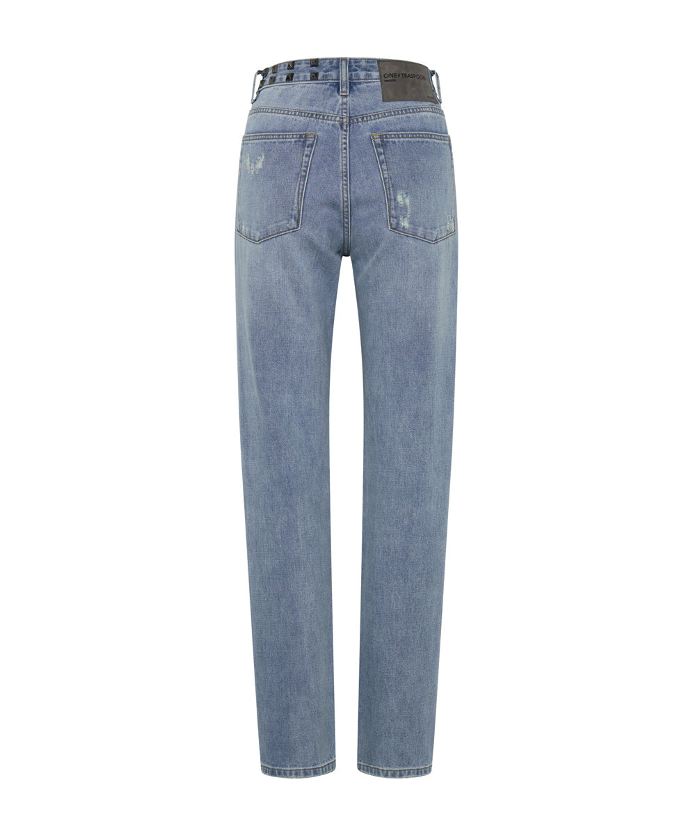 Truckers Mid Waist Straight Leg Denim Jeans - Hendrixe