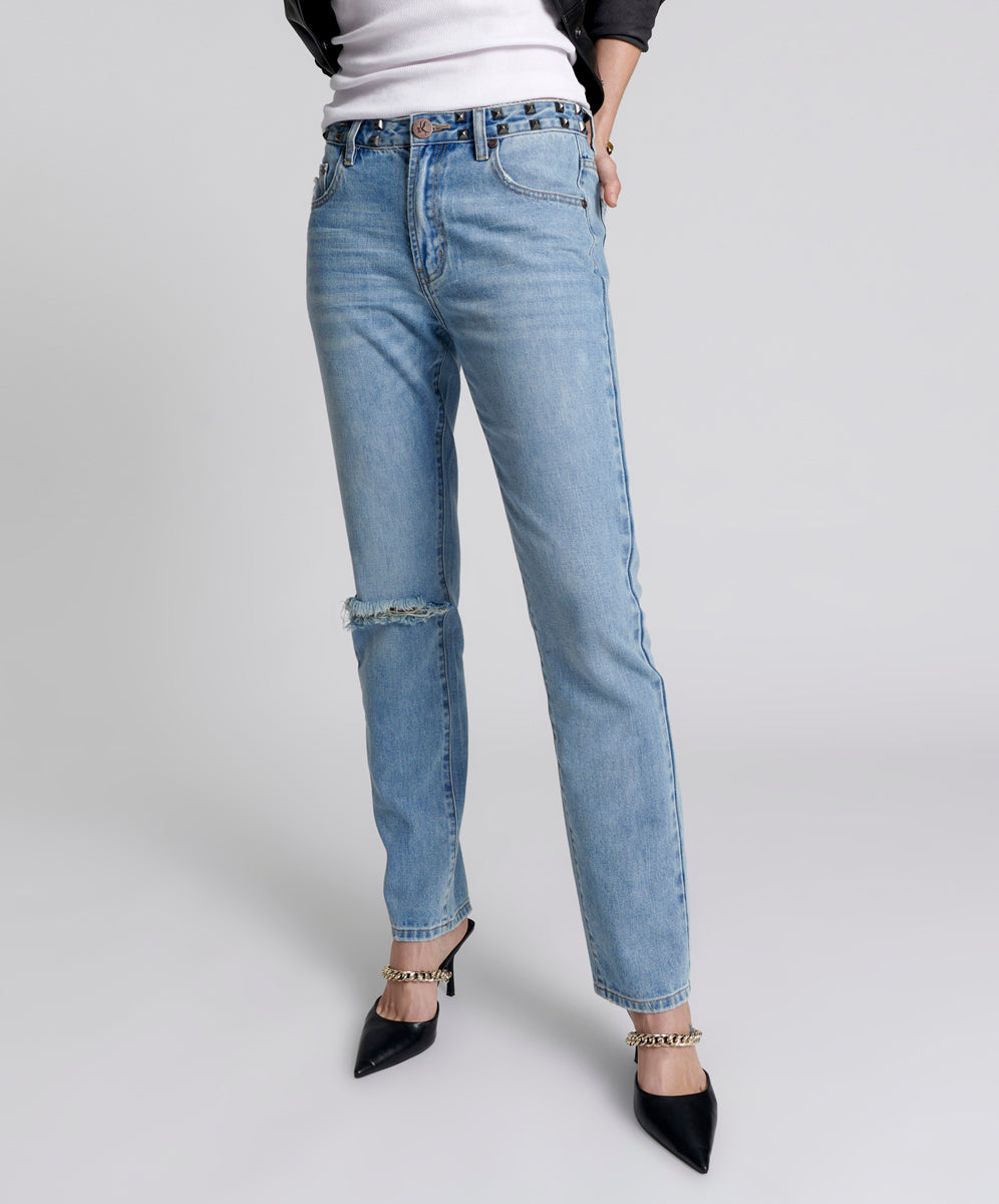 Truckers Mid Waist Straight Leg Denim Jeans - Hendrixe