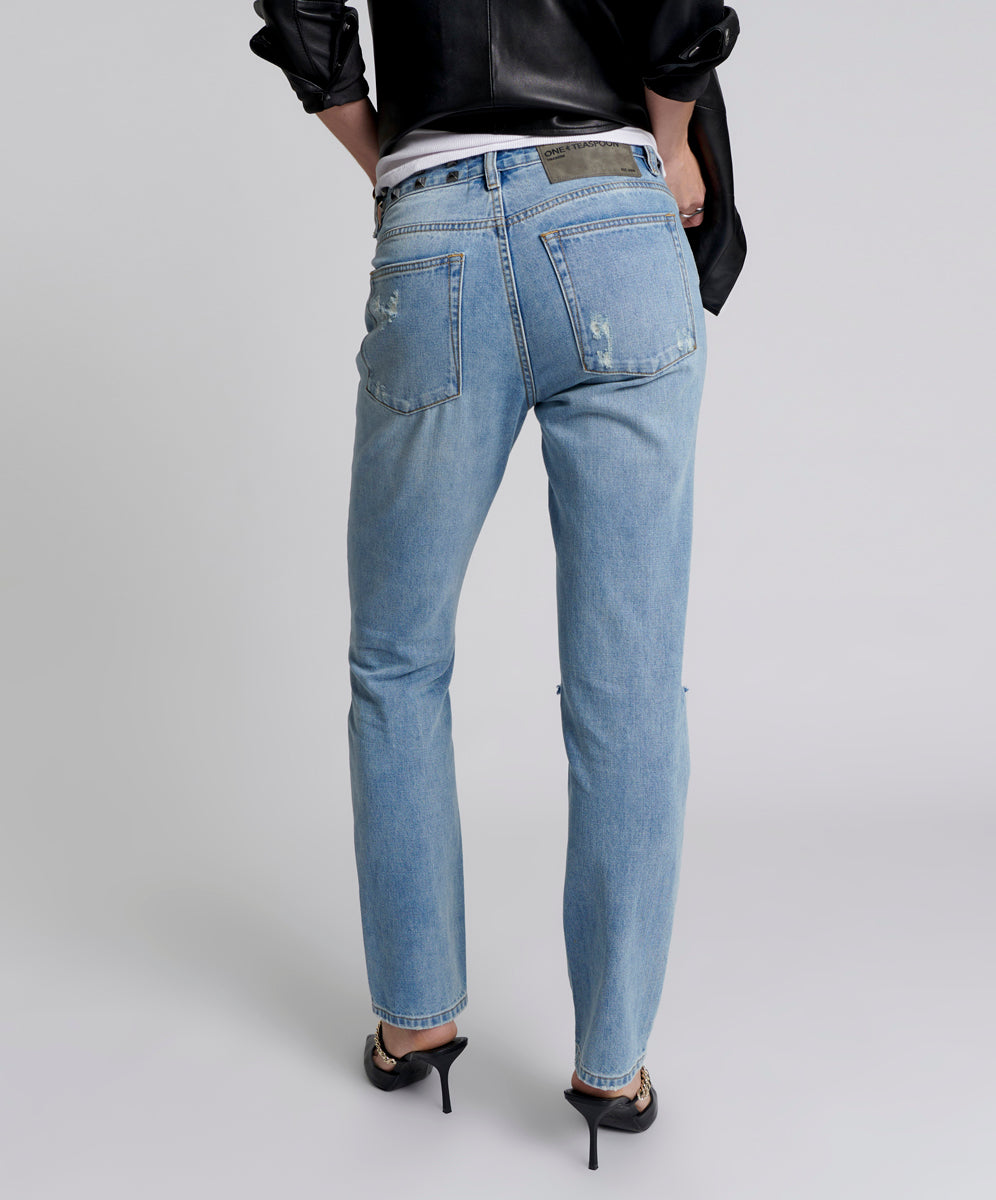 Truckers Mid Waist Straight Leg Denim Jeans - Hendrixe