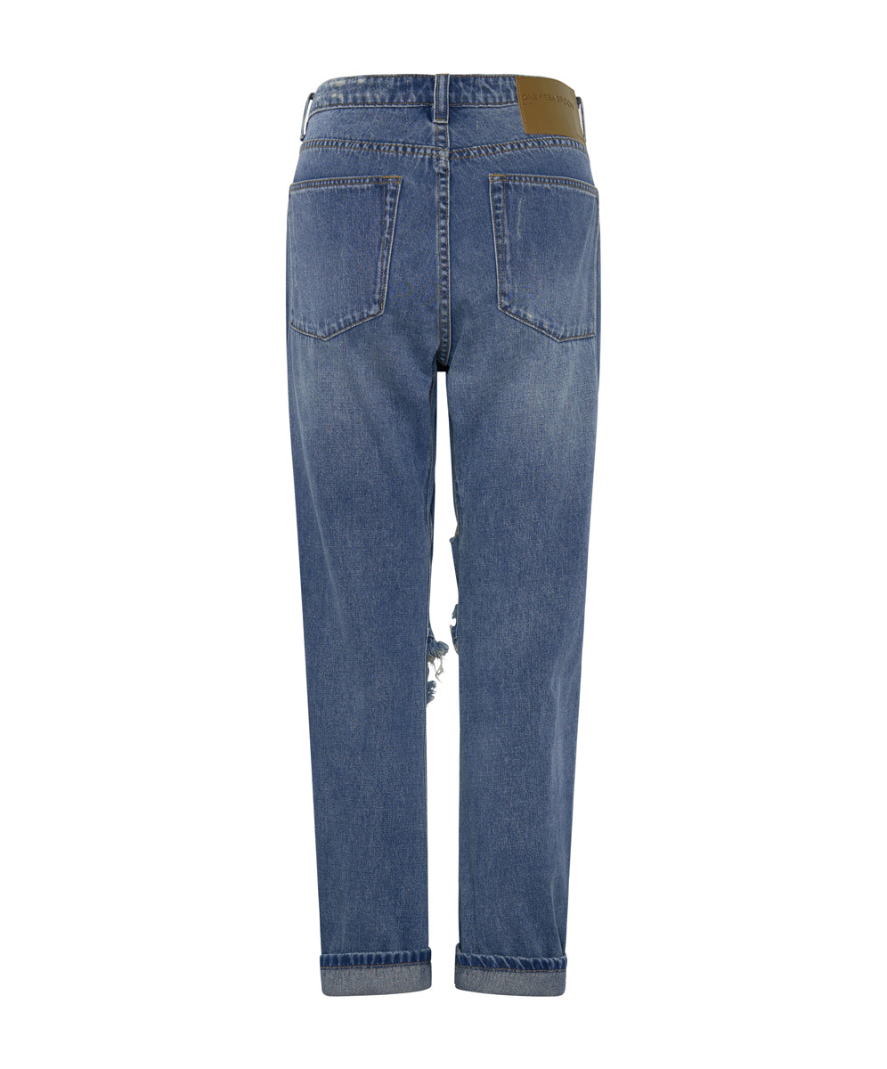 Saints Low Waist Boyfriend Denim Jeans - Pacifica