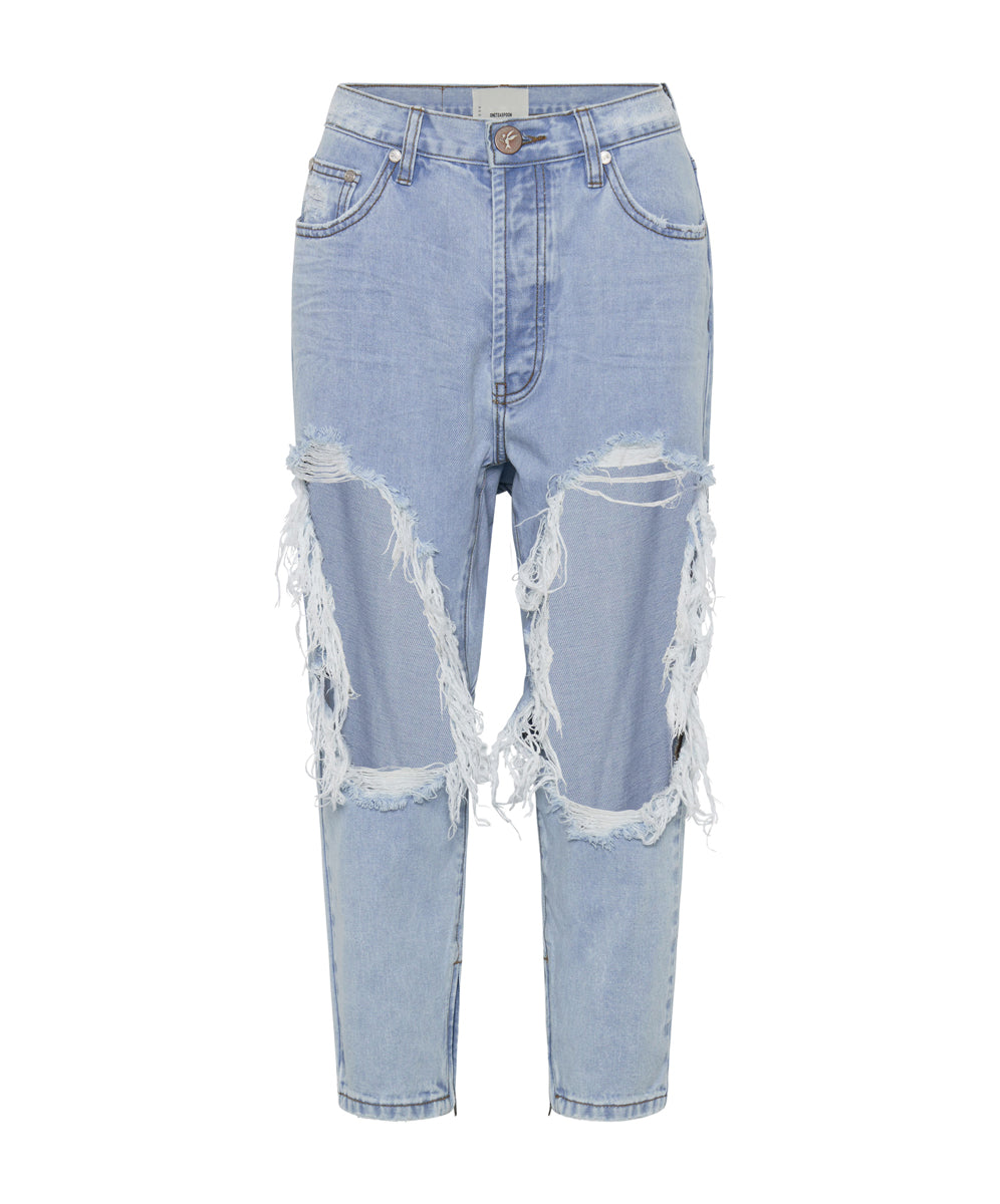 Kingpins Low Waist Cropped Boyfriend Denim Jeans - Blue Latte