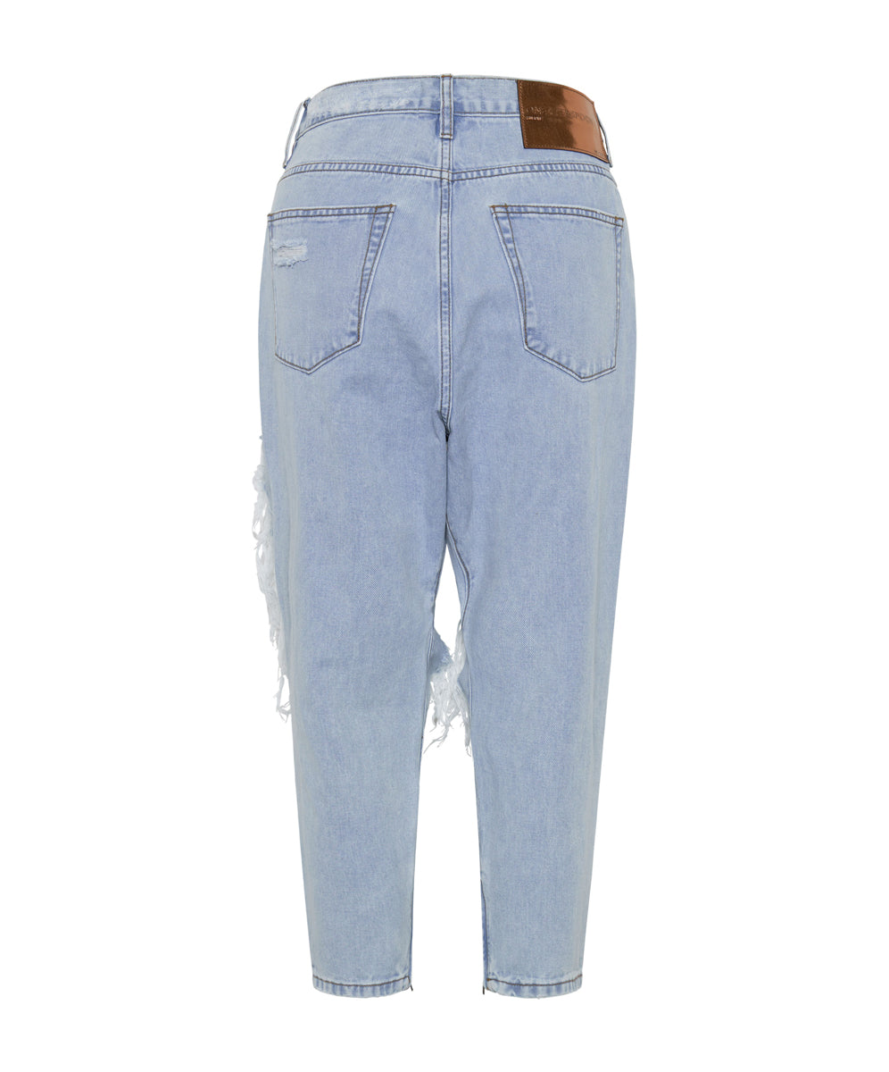 Kingpins Low Waist Cropped Boyfriend Denim Jeans - Blue Latte