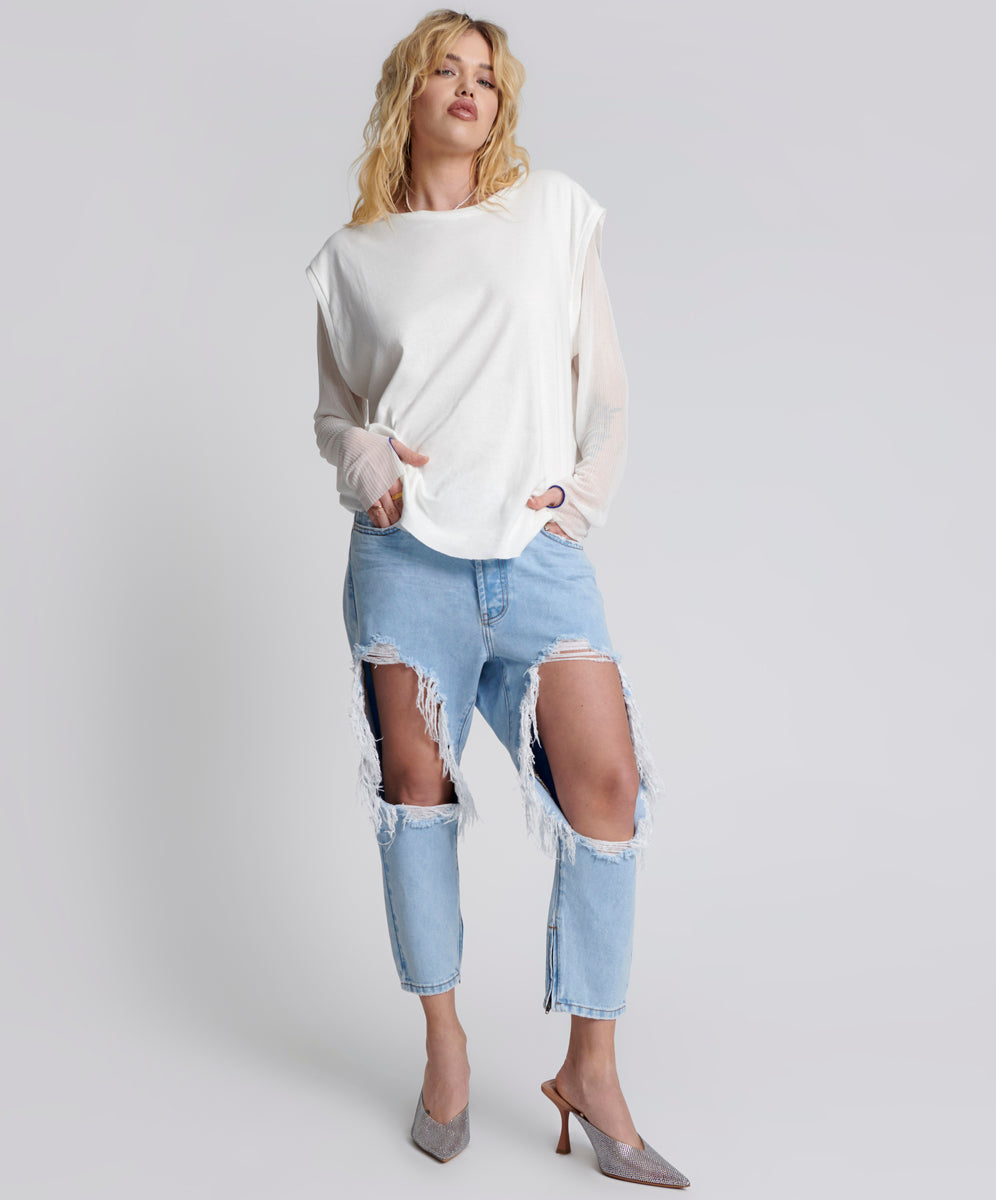 BLUE LATTE KINGPINS CROPPED BOYFRIEND JEANS