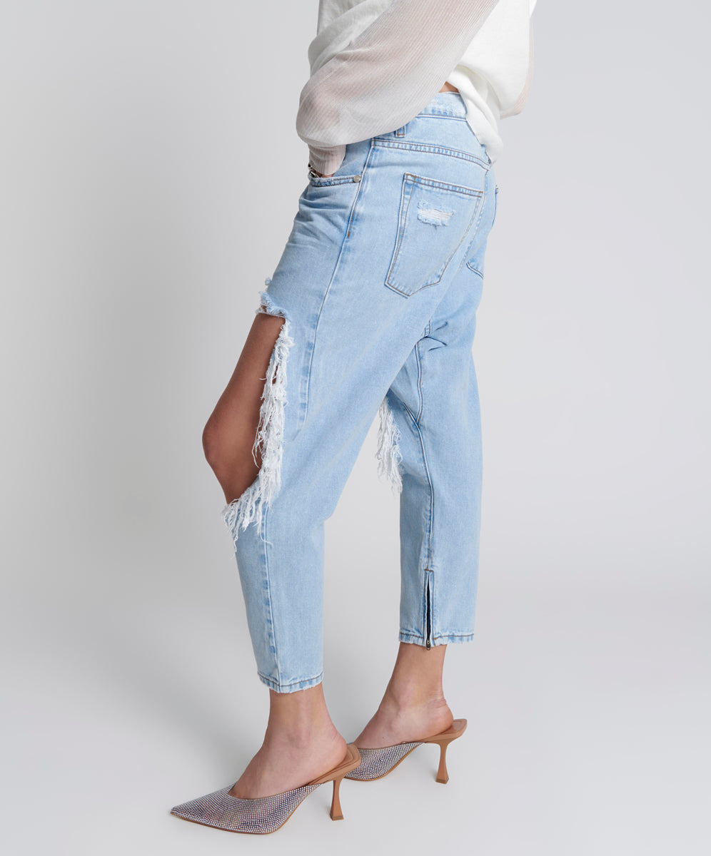 Kingpins Low Waist Cropped Boyfriend Denim Jeans - Blue Latte