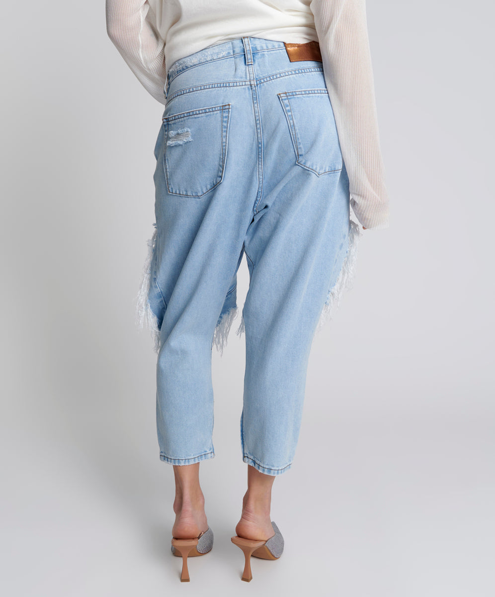 Kingpins Low Waist Cropped Boyfriend Denim Jeans - Blue Latte