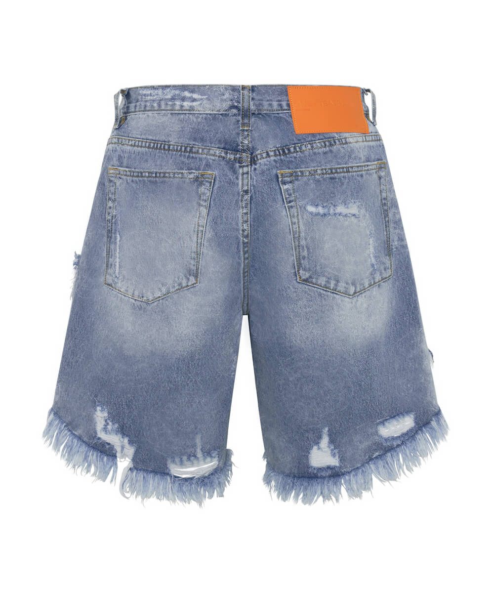 Frankies Low Waist Long Length Denim Shorts - Misty Blue