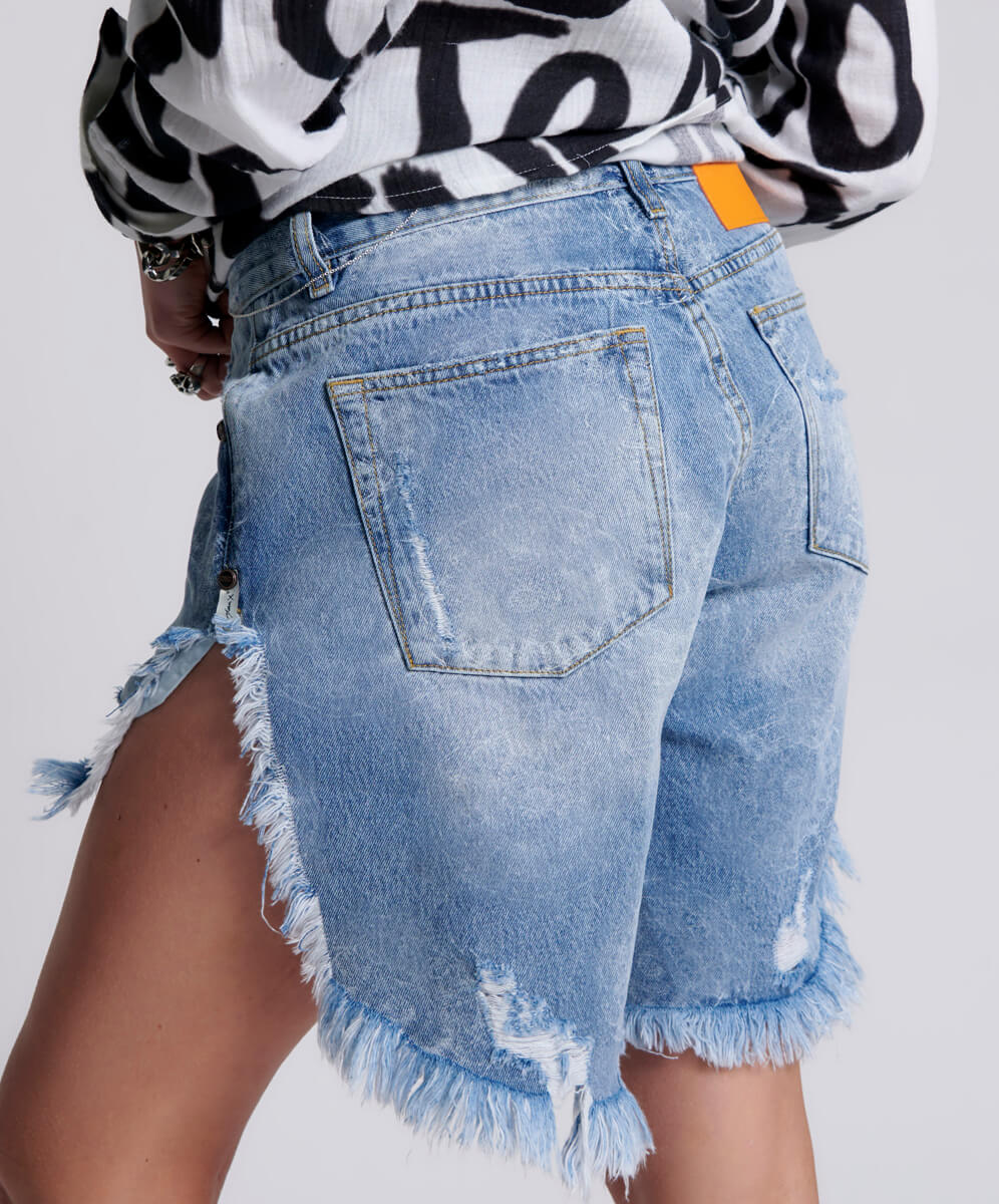 Frankies Low Waist Long Length Denim Shorts - Misty Blue