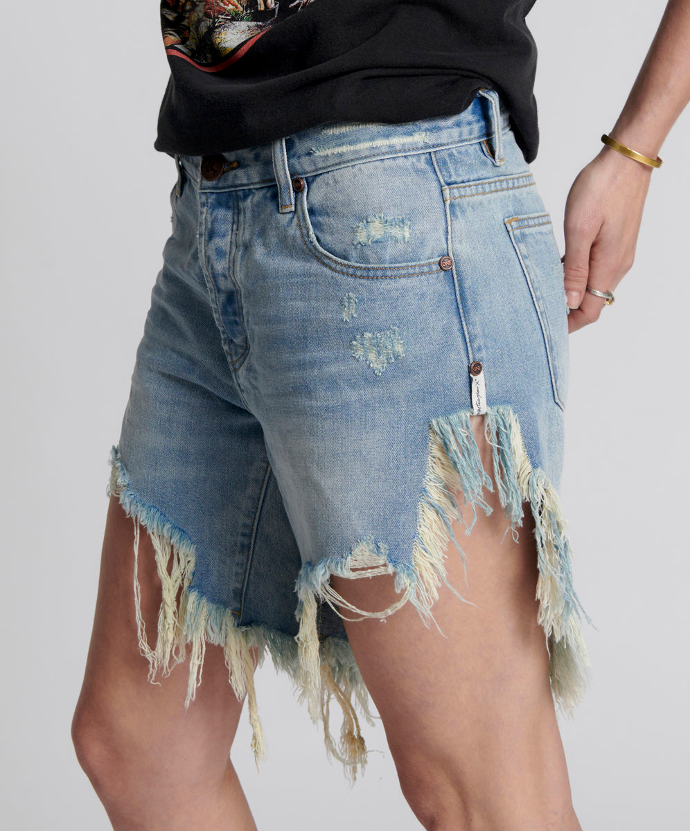 Frankies Low Waist Long Length Denim Shorts - Hendrixe