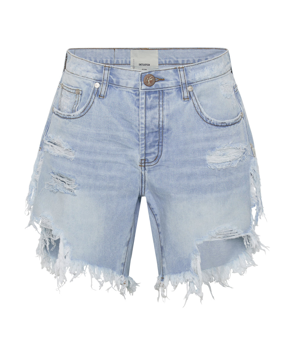 Frankies Low Waist Long Length Denim Shorts - Blue Latte