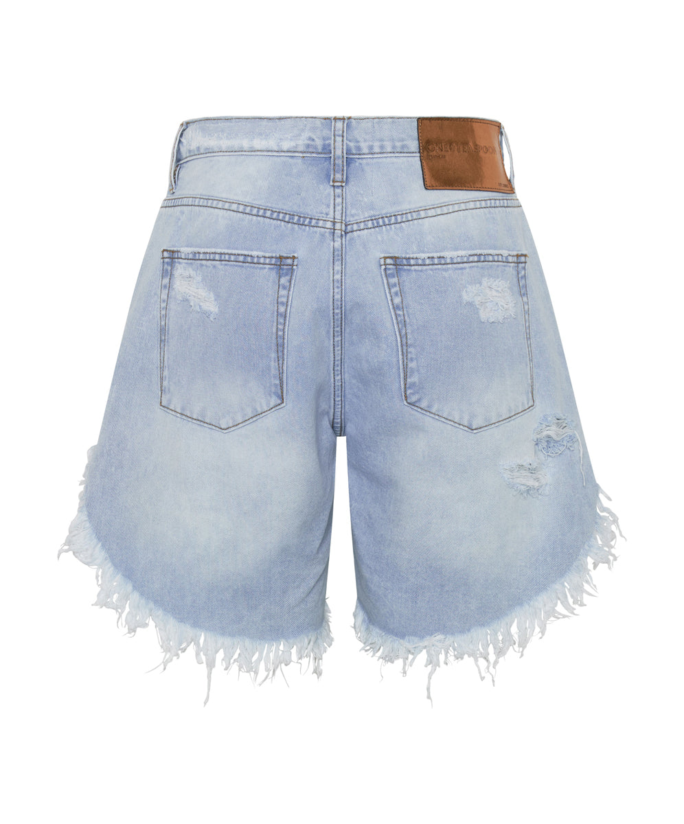 Frankies Low Waist Long Length Denim Shorts - Blue Latte