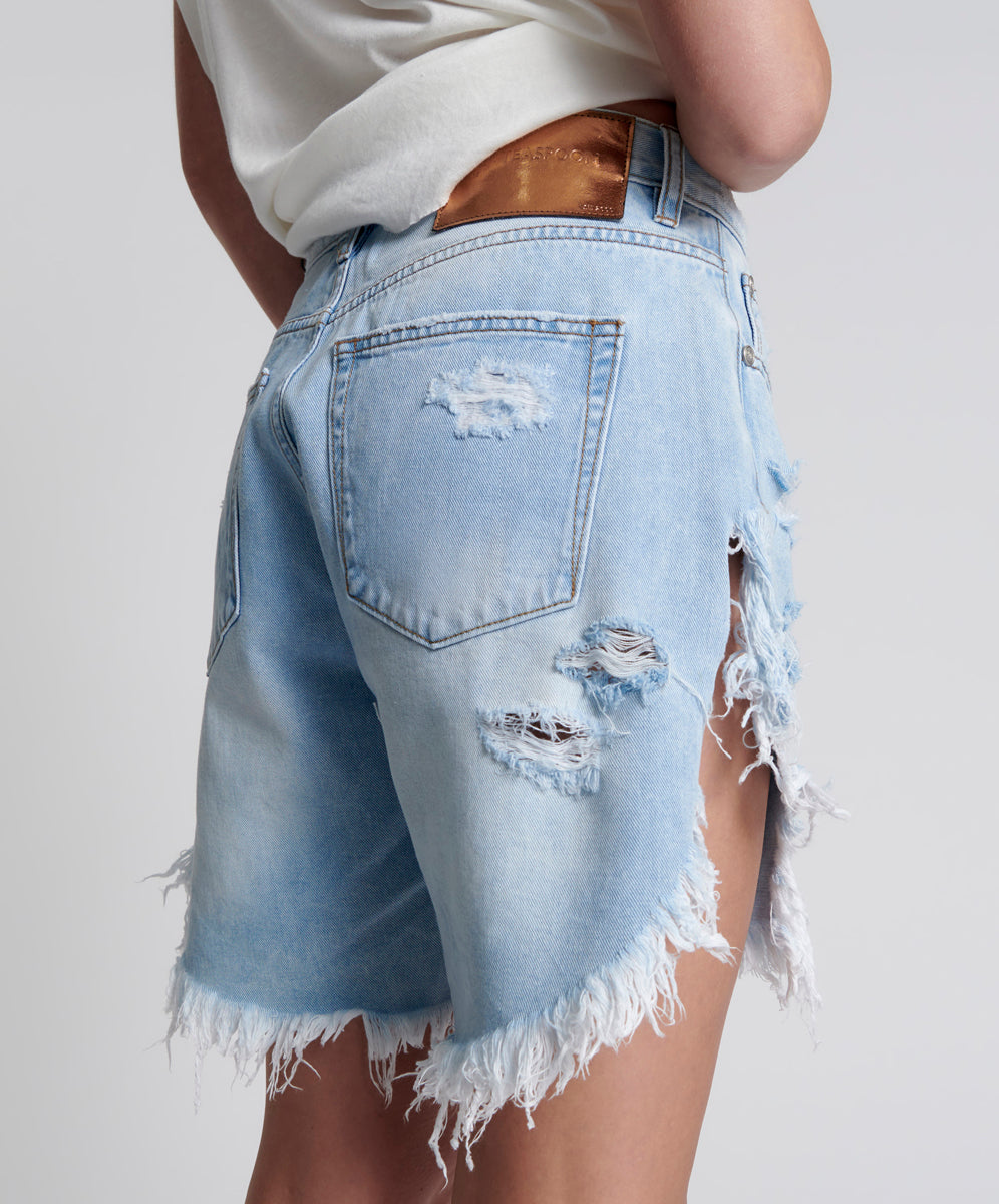 Frankies Low Waist Long Length Denim Shorts - Blue Latte