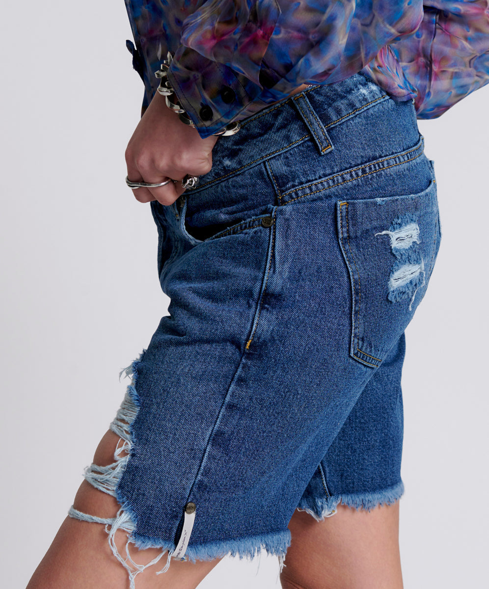 Stevies Low Waist Waist Long Length Boyfriend Denim Shorts - Rosewood