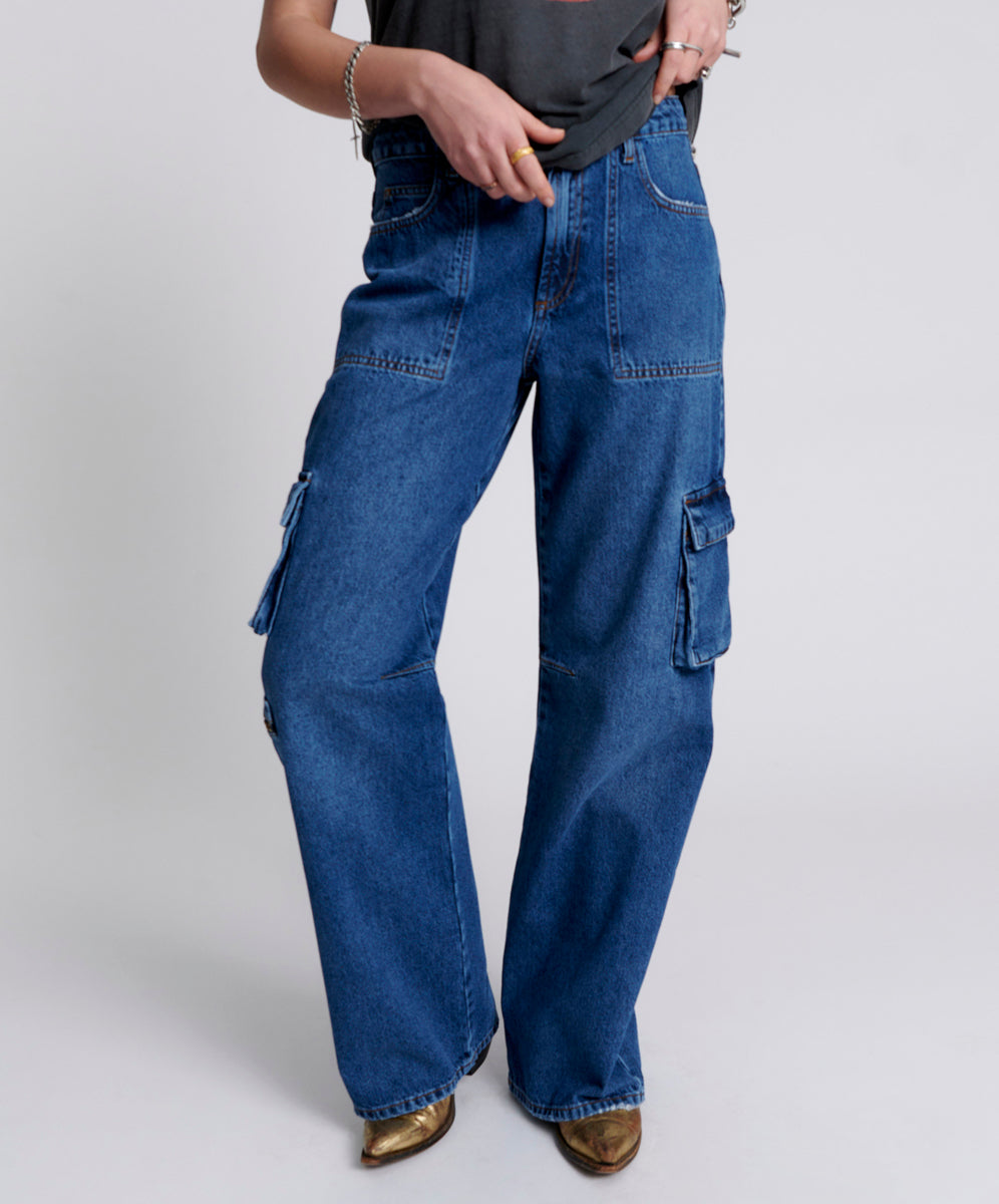 Jackson Mid Waist Wide Leg Denim Jeans - Rosewood