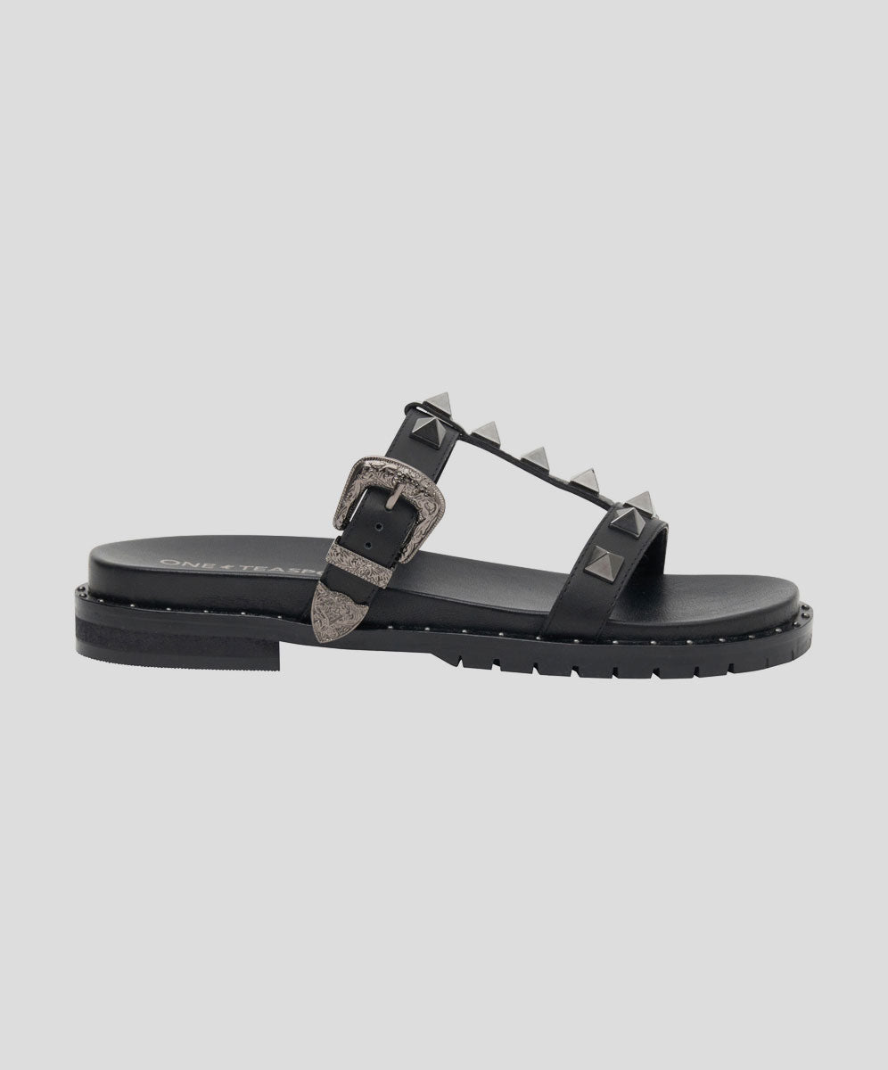 Studded Elise Slides - Black