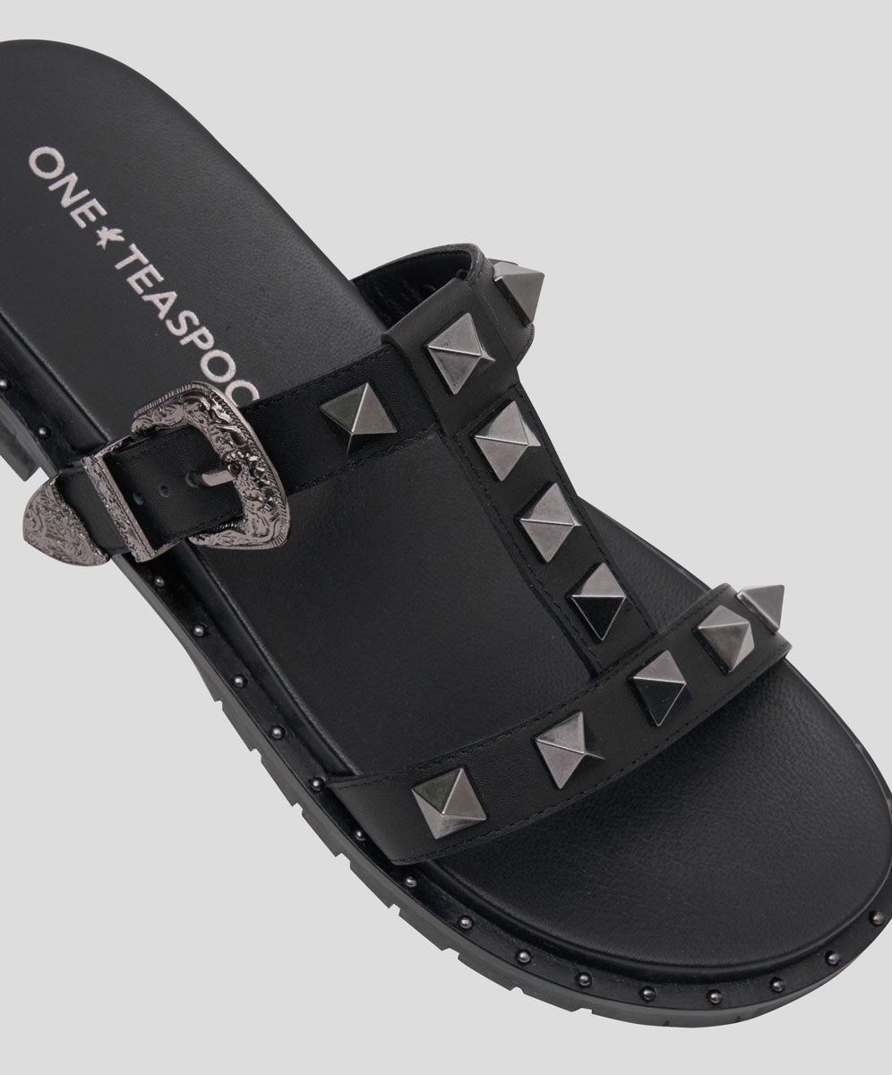 Studded Elise Slides - Black