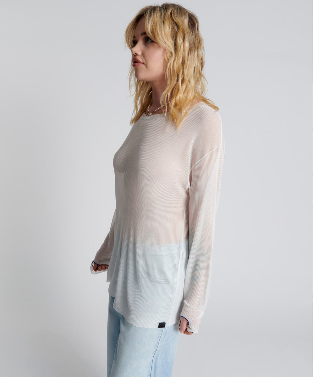 Amity Sheer Rib Knit Top - Off White