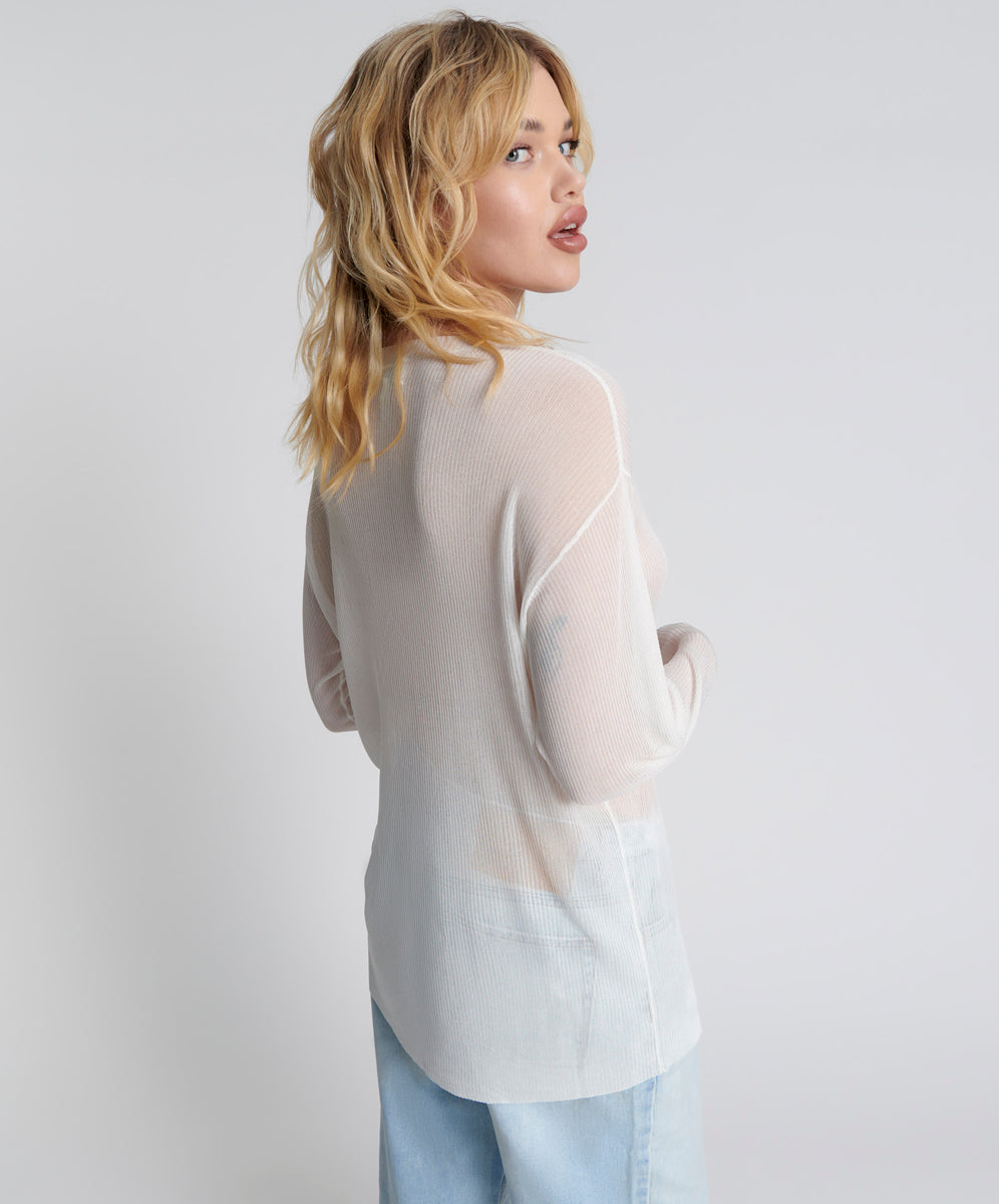 Amity Sheer Rib Knit Top - Off White