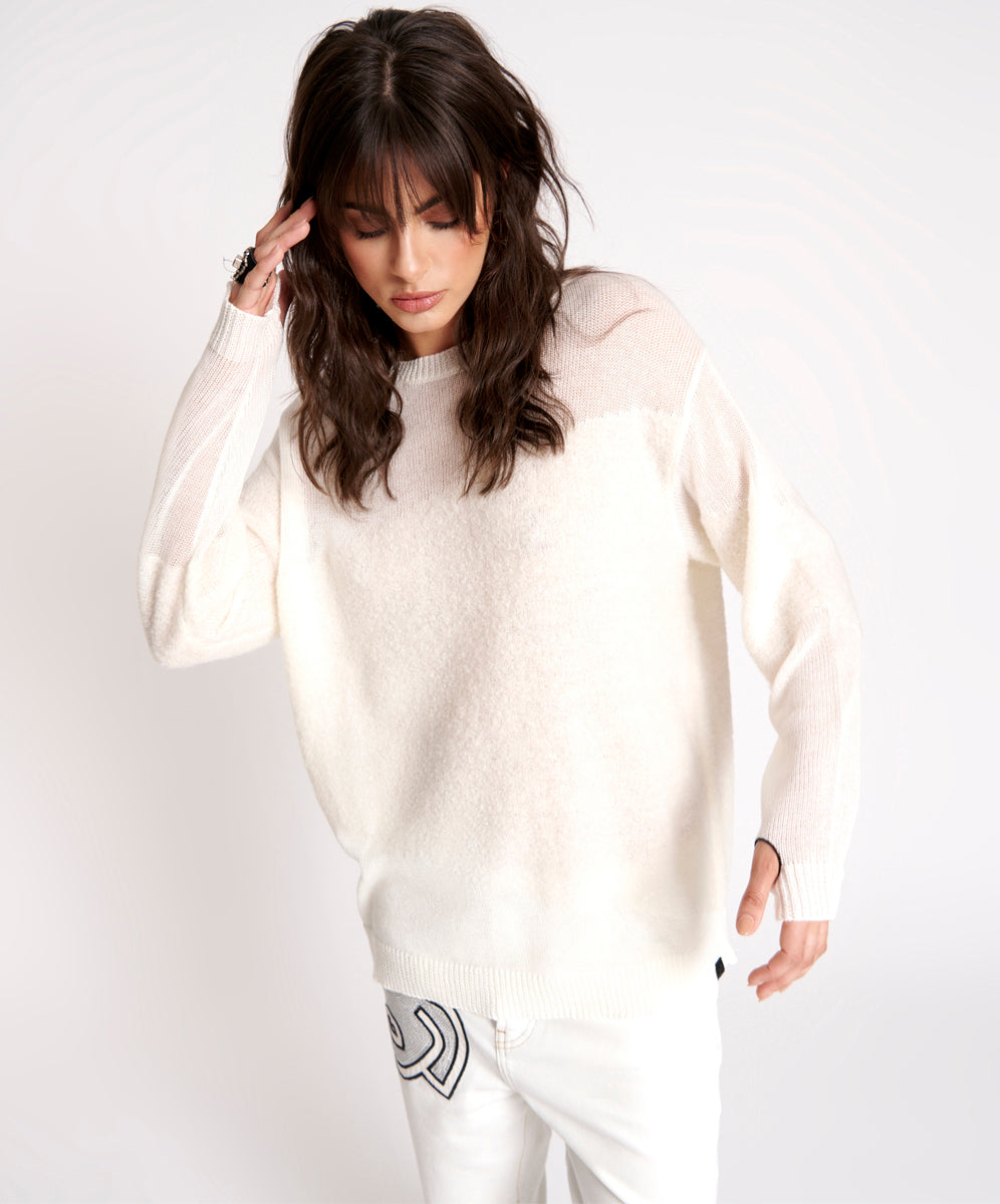 Shattered Crew Knit Sweater - White