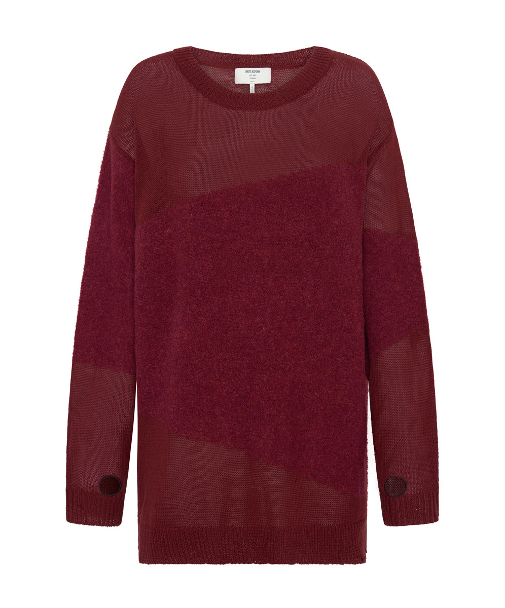 Shattered Crew Knit Sweater - Wine