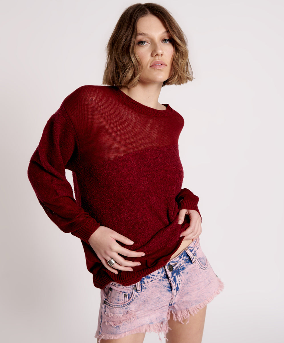 Shattered Crew Knit Sweater - Wine