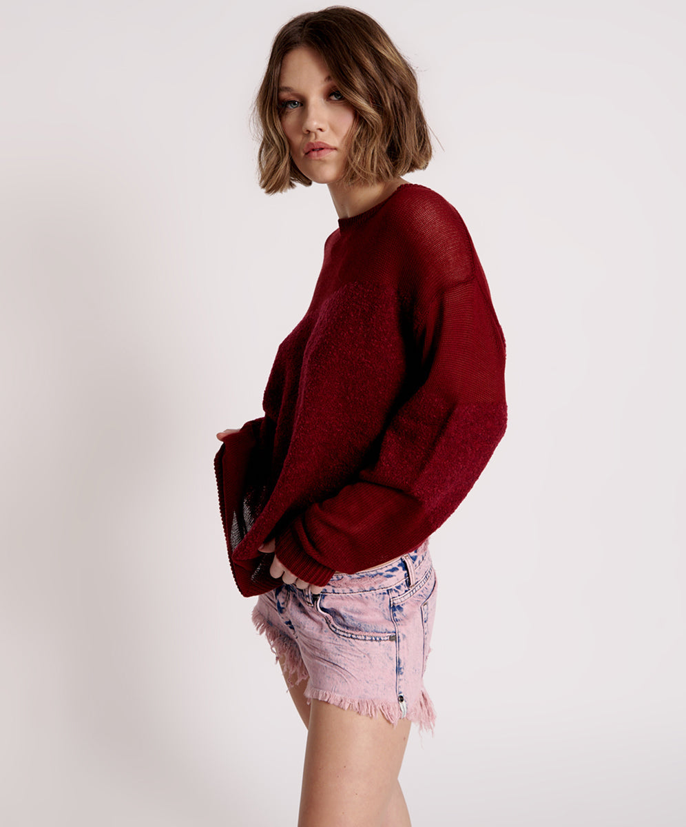 Shattered Crew Knit Sweater - Wine