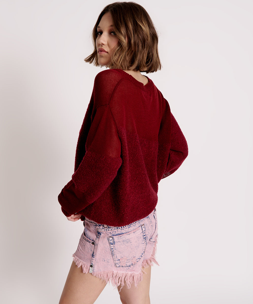 Shattered Crew Knit Sweater - Wine