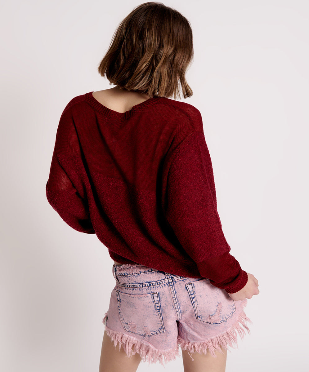 Shattered Crew Knit Sweater - Wine