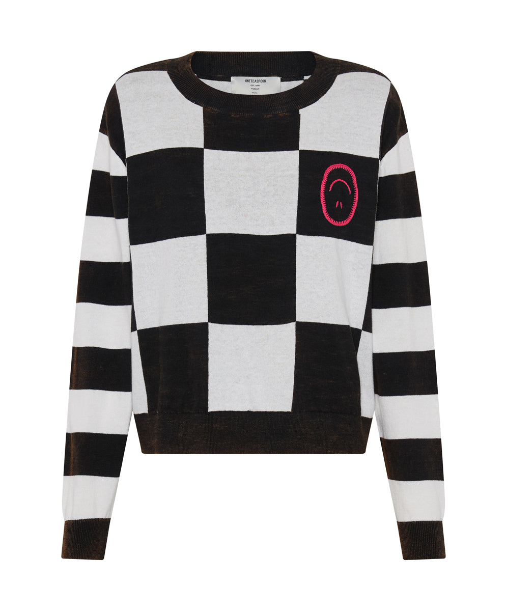 Scoreboard Smiley Knit Sweater - Black White