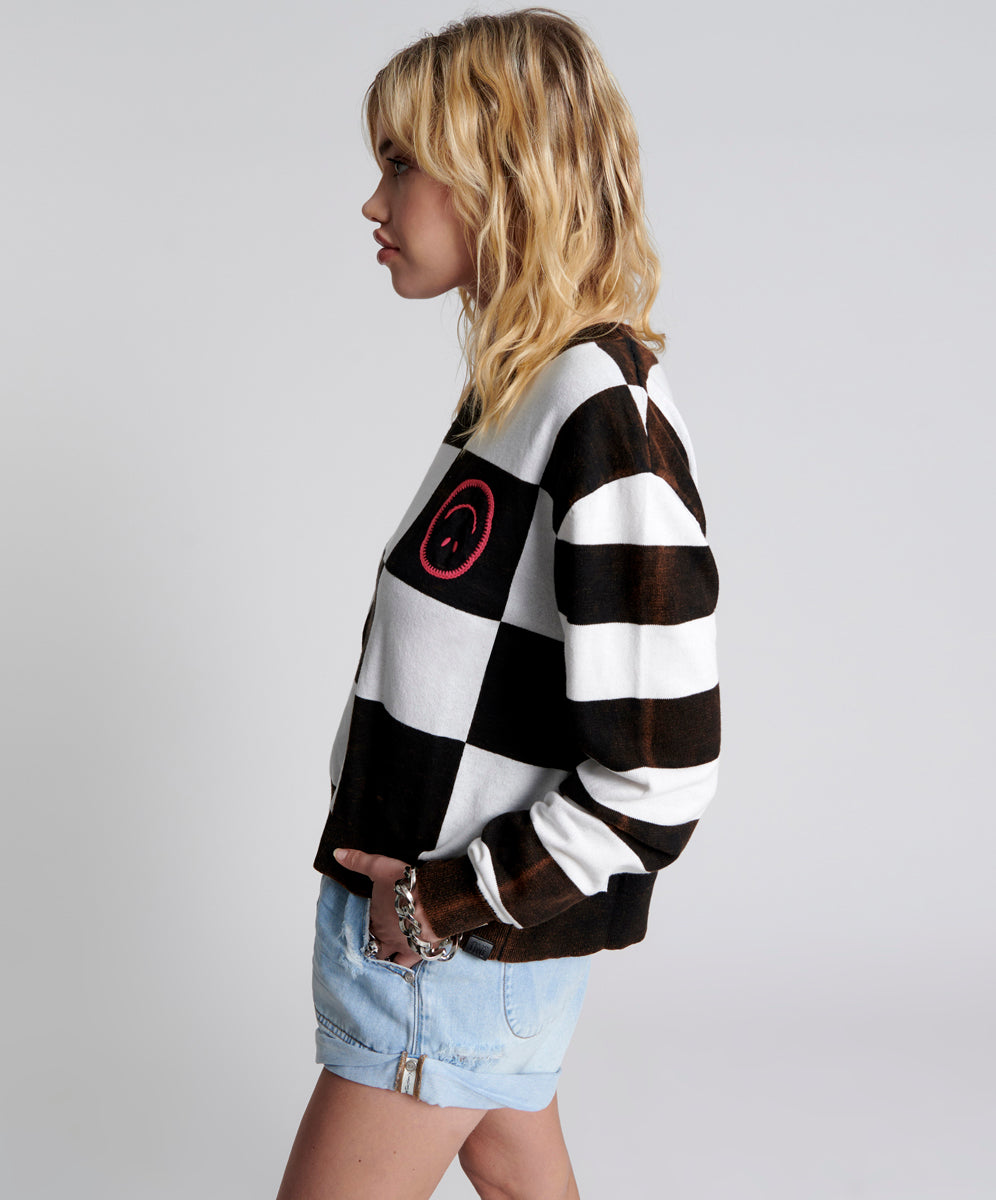 Scoreboard Smiley Knit Sweater - Black White