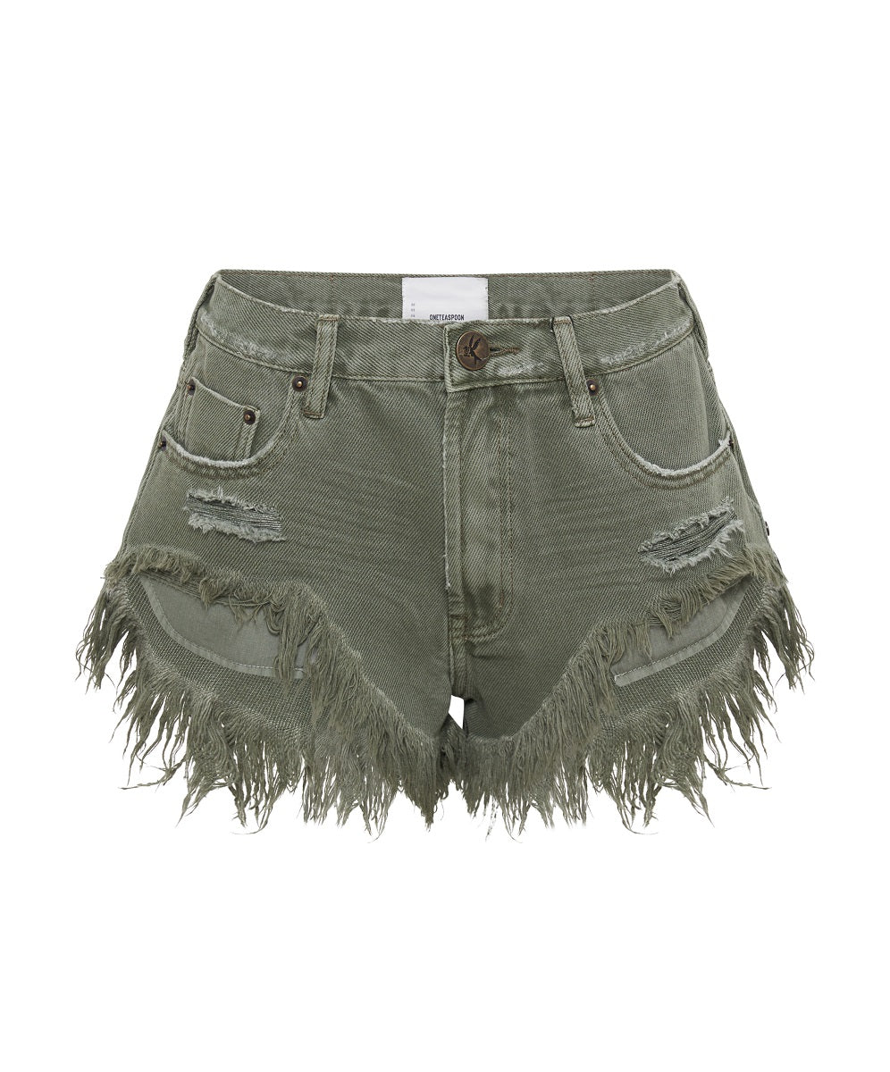 Rollers Low Waist Denim Shorts - Military Khaki