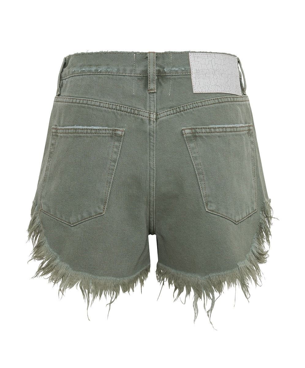 Outlaws Low Waist Mid Length Denim Shorts - Military Khaki