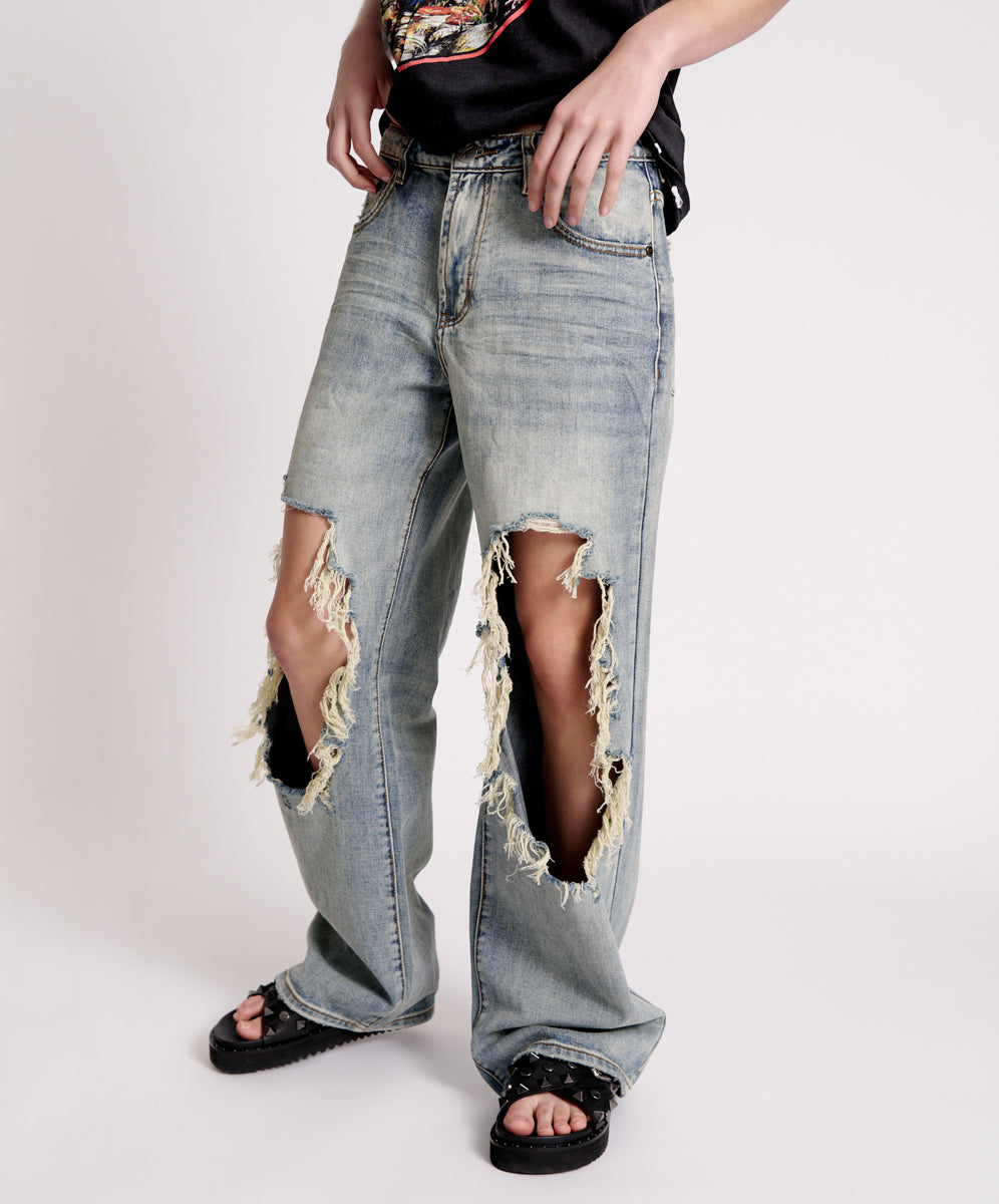 Jackson Mid Waist Wide Leg Denim Jeans - Old Blue