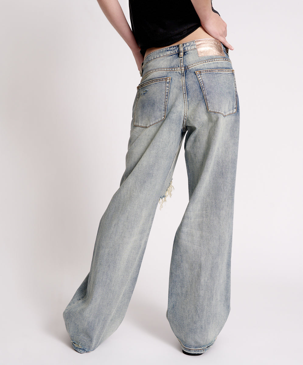 Jackson Mid Waist Wide Leg Denim Jeans - Old Blue