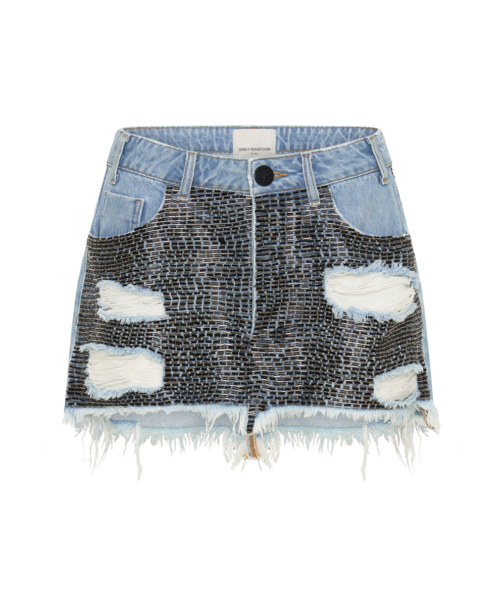 Junkyard Mini Denim Skirt - Mid Blue