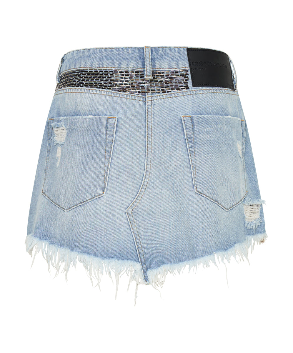 Junkyard Mini Denim Skirt - Mid Blue