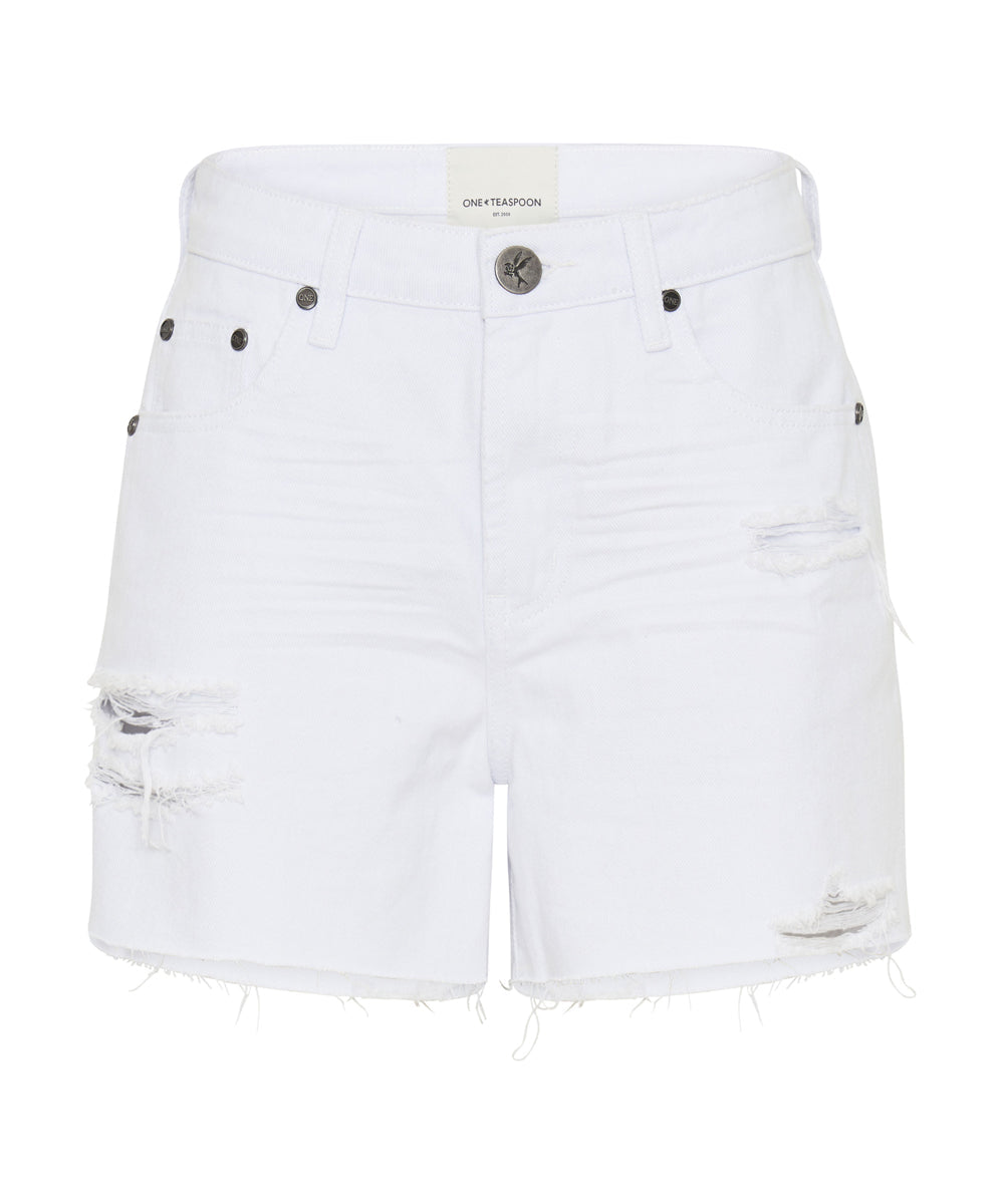 Legends High Waist Mom Fit Denim Shorts - Fresh White