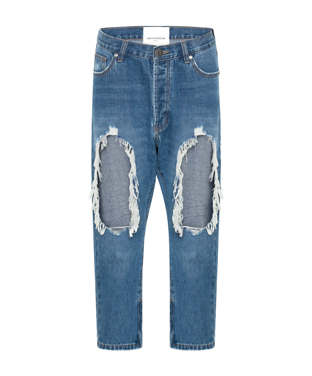 Kingpins Low Waist Cropped Boyfriend Denim Jeans - Bay Blue