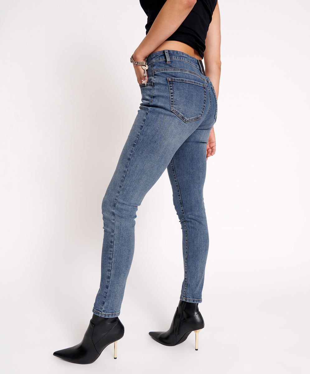 Freebirds High Waist Rigid Skinny Denim Jeans - Classic Blue